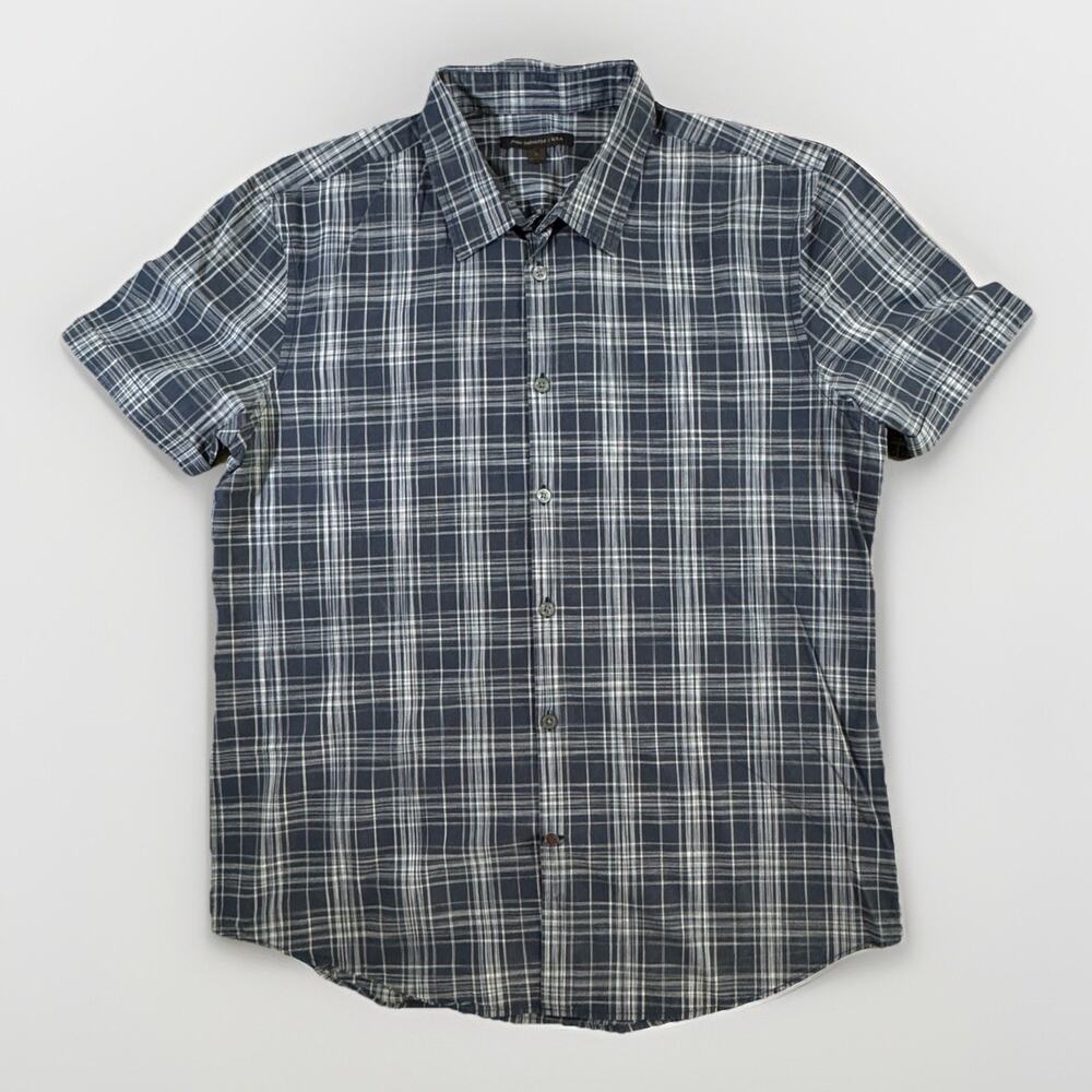 John Varvatos Men’s Navy Blue & White Plaid Short Sleeve Button Up Shirt Size L